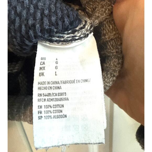 American Eagle Outfitters Mens Blue, Gray, and White Stripe Coastal Knit Hoodie - Picture 3 of 7